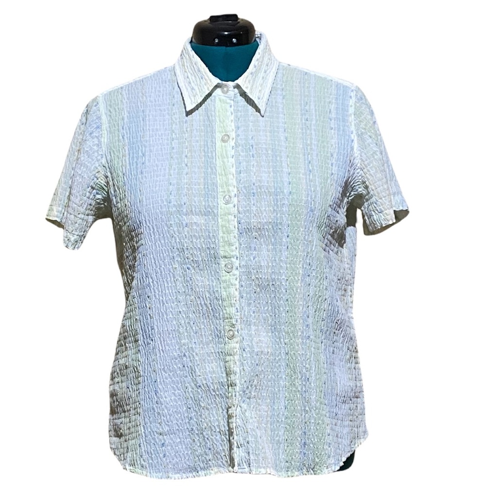 Christopher & Banks Women’s Stretch Button Up Blouse with Soft Spring Colors